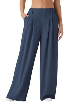 Halara High Waisted Pocket Wide Leg Flowy Palazzo Casual Linen-Feel Pants L Tall